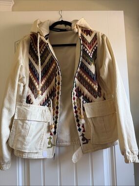Cream Embroidered Hooded Jacket - Unknown Brand